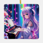 アニメガール遊のピアノクリパーソナライズされたスマス セラミックオーナメント (正面)