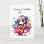 アニメガール遊ズチェロパーソナライズされた誕生日 カード (正面)