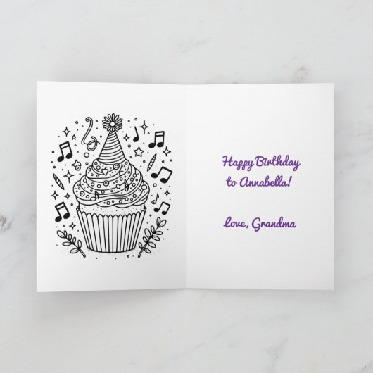 アニメガール遊ズピアノパーソナライズされた誕生日 カード (内部)