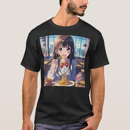 アニメガール食べ物ズスパゲティ Tシャツ (正面)