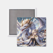 アニメガール&ホワイト&金ゴールドドラゴン マグネット (正面/裏面)