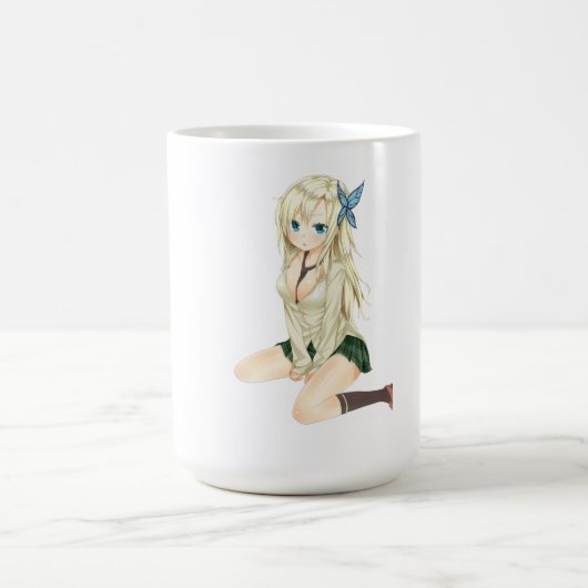 アニメガール 美意識 マグカップ – 目を引くウェイヴ デザイン (中央)