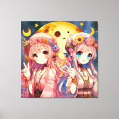 アニメガールHippie Moon Girls 与え's Peace Sign キャンバスプリント (正面)