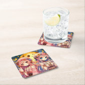 アニメガールHippie Moon Girls 与え's Peace Sign スクエアペーパーコースター (インサイチュ)