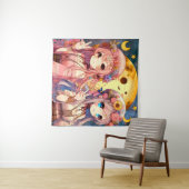 アニメガールHippie Moon Girls 与え's Peace Sign タペストリー (インサイチュ(横))