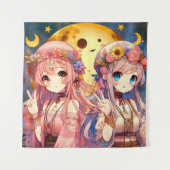 アニメガールHippie Moon Girls 与え's Peace Sign タペストリー (正面)