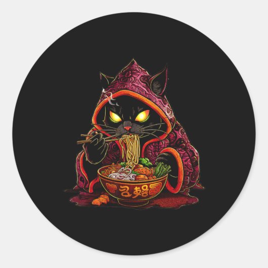 アニメキッズ猫ラーメン日本のキッズかわいい猫フレーム ラウンドシール (正面)