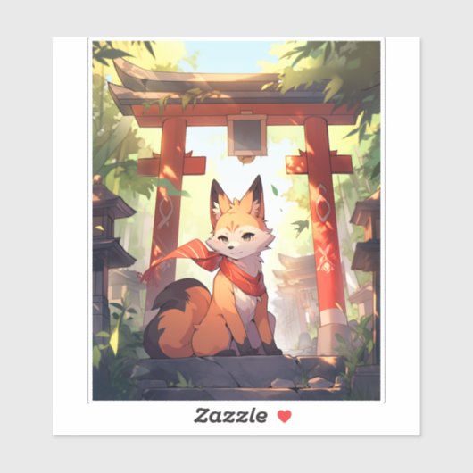 アニメキツネかわいいキツネファンタジーアート シール (シート)