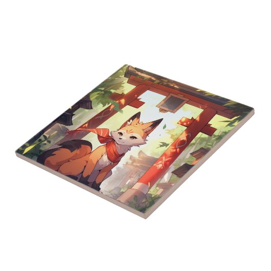 アニメキツネかわいいキツネファンタジーアート タイル (側面)
