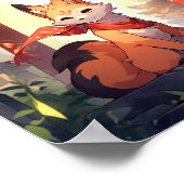 アニメキツネかわいいキツネファンタジーアート ポスター (角)