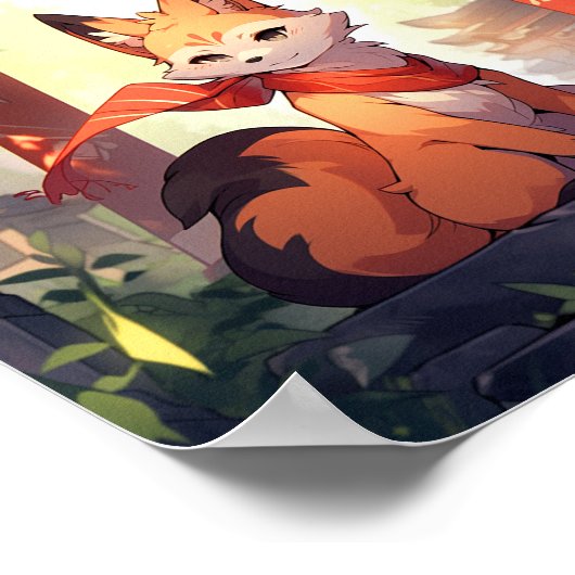 アニメキツネかわいいキツネファンタジーアート ポスター (角)