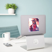 アニメキツネガールかわいいキツネファンタジーアート シール (デスク上のノートパソコン)