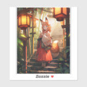 アニメキツネガールかわいいキツネファンタジーアート シール (シート)