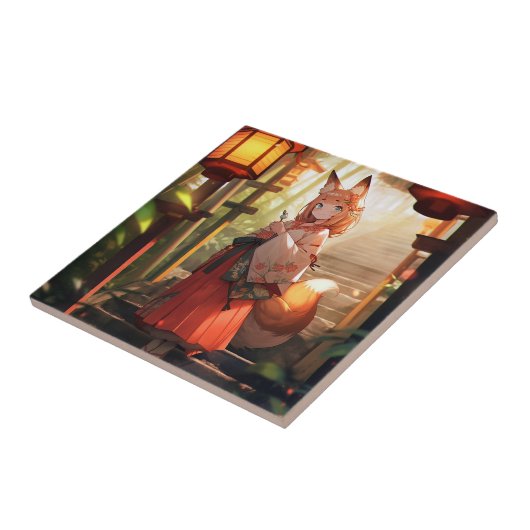 アニメキツネガールかわいいキツネファンタジーアート タイル (側面)