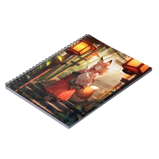 アニメキツネガールかわいいキツネファンタジーアート ノートブック (左側)