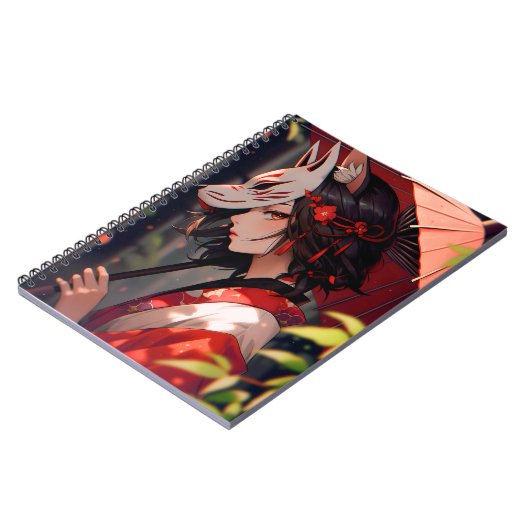 アニメキツネガールかわいいキツネファンタジーアート ノートブック (左側)