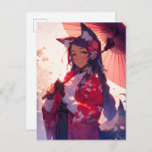 アニメキツネガールかわいいキツネファンタジーアート ポストカード (正面/裏面)