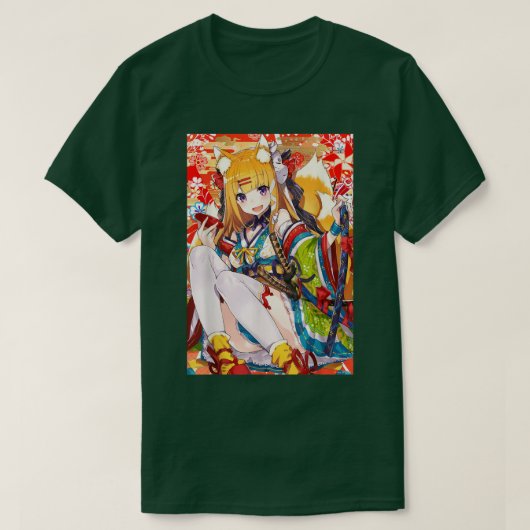 アニメキツネガールかわいい和風美大田日本の店 Tシャツ (デザイン正面)