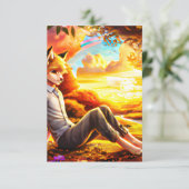 アニメキツネ男性/夕暮れ時 サンキューカード (スタンド正面)