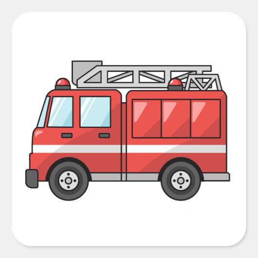 アニメクールの消防車/エンジン スクエアシール (正面)