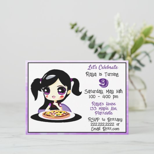 アニメゲーミングガール誕生日ピザパーティー 招待状 (スタンド正面)