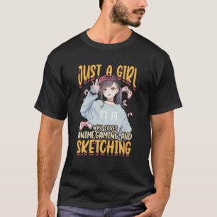 アニメゲームやスケッチが好きな女の子 Tシャツ