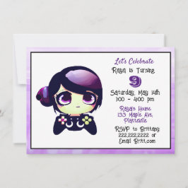 アニメゲームガールパープル&ブラックキッズ誕生日 招待状