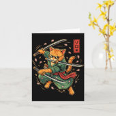 アニメサムライキャット三剣日本風アート カード (黄色い花)