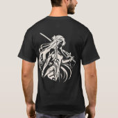 アニメサムライ女性1x0001 ブラック tシャツ (裏面)