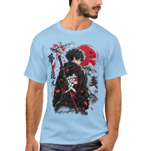 アニメサムライ戦士 和風Tシャツ – 赤