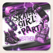 アニメスケーター女子バースデーパーティースカートボード スクエアペーパーコースター (正面)