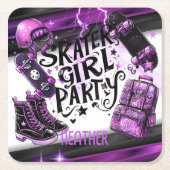 アニメスケーター女子バースデーパーティースカートボード スクエアペーパーコースター (正面)