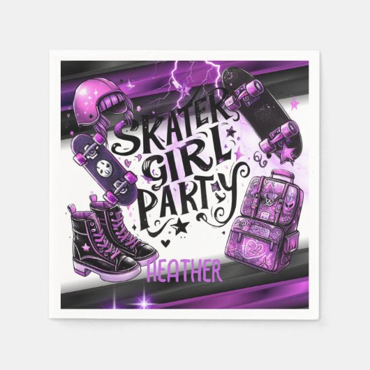 アニメスケーター女子バースデーパーティースカートボード スタンダードカクテルナプキン (正面)