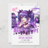 アニメスケーター女子バースデーパーティースカートボード 招待状 (正面)