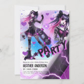 アニメスケーター女子バースデーパーティースカートボード 招待状 (正面)