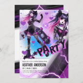 アニメスケーター女子バースデーパーティースカートボード 招待状 (正面/裏面)