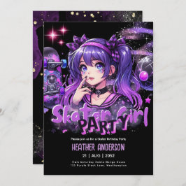 アニメスケーター女子バースデーパーティースカートボード 招待状