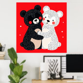 アニメスタイルのクマ二頭 ポスター (ホームオフィス)