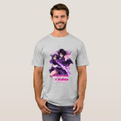 アニメスタイルの刀を持つ戦士のグラフィック「限界を超えて」 Tシャツ (正面フル)