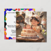 アニメスタイルの誕生日お祝いアート 招待状 (正面/裏面)
