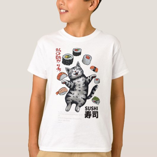 アニメスタイル寿司猫HARAJUKU TOKYO JAPAN CAT Caf Tシャツ (正面)
