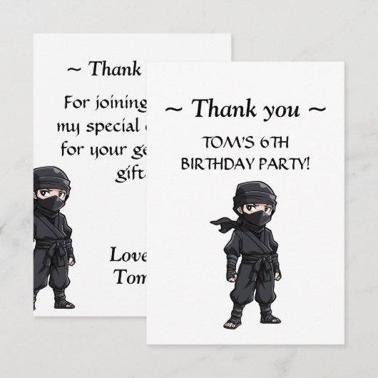 アニメスタイル忍者戦士ボーイズ誕生日パーティー サンキューカード (正面/裏面)
