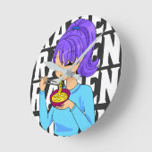 アニメスタイル食べ物ガール麺 ラウンド壁時計 (傾斜)