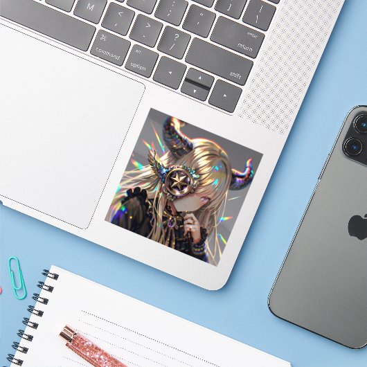 アニメスチームパンク角化美しいwithスターモノクル シール (ノートパソコンとiPhone)