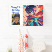 アニメスーパーヒーローボーイパーソナライズされた誕生日 横断幕 (インサイチュ)