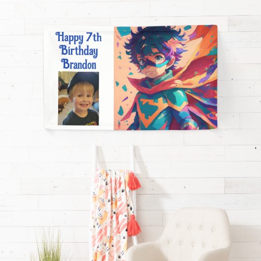 アニメスーパーヒーローボーイパーソナライズされた誕生日 横断幕 (インサイチュ)