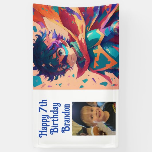 アニメスーパーヒーローボーイパーソナライズされた誕生日 横断幕 (縦)