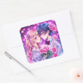 アニメバレンタインデー男の子と女の子ロマンチック大 スクエアシール (封筒)