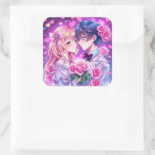 アニメバレンタインデー男の子と女の子ロマンチック大 スクエアシール (バッグ)