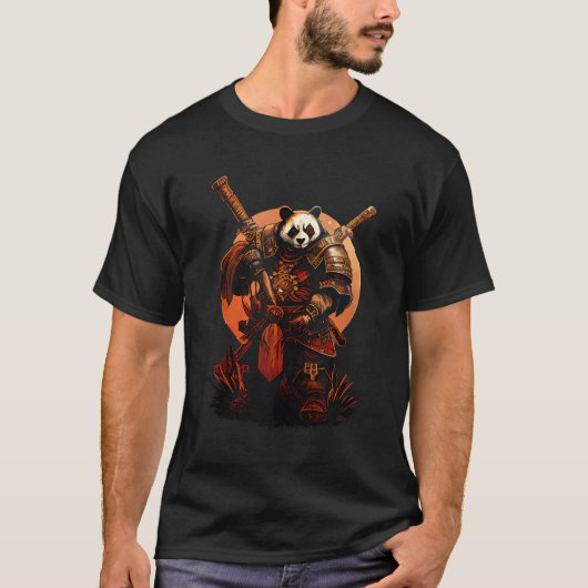 アニメパンダかわいい日本のスタイル侍 Tシャツ (正面)